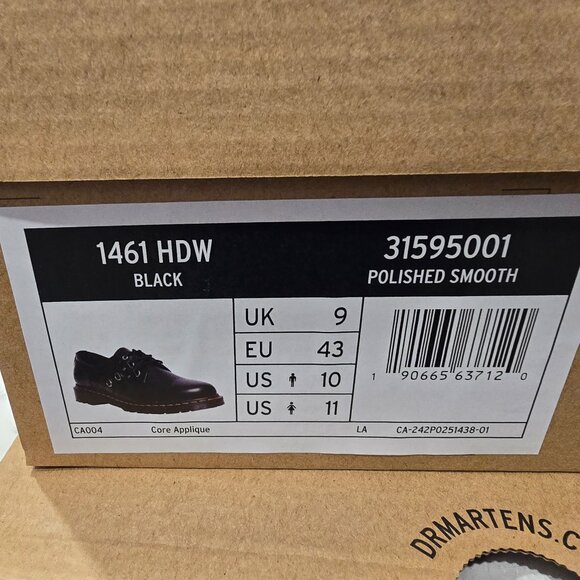 Dr Martens 1461 3-Eye Hardware Oxford Shoes Black Leather Men Size 10 NEW - Picture 9 of 9